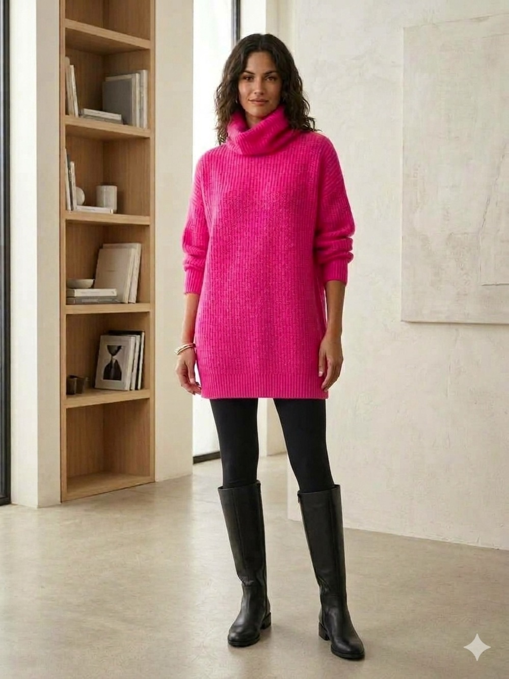 Oversized Zara Hot Pink Ribbed Turtleneck Sweater Dress or Top M